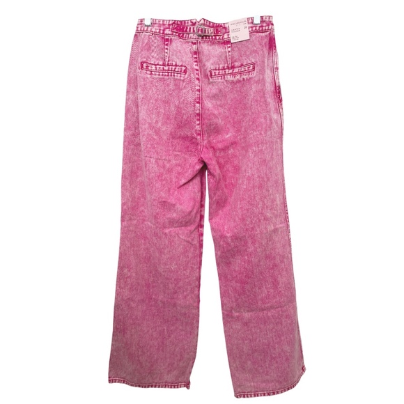 NWT Avec Les Filles Pink Acid Wash Wide Leg Pleated Denim Trouser 28 - Picture 2 of 14